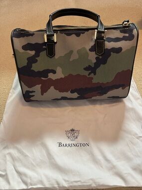 Barrington Gifts Camo Canvas and Leather Satchel Bag - Green/Brown/Black - NWOT